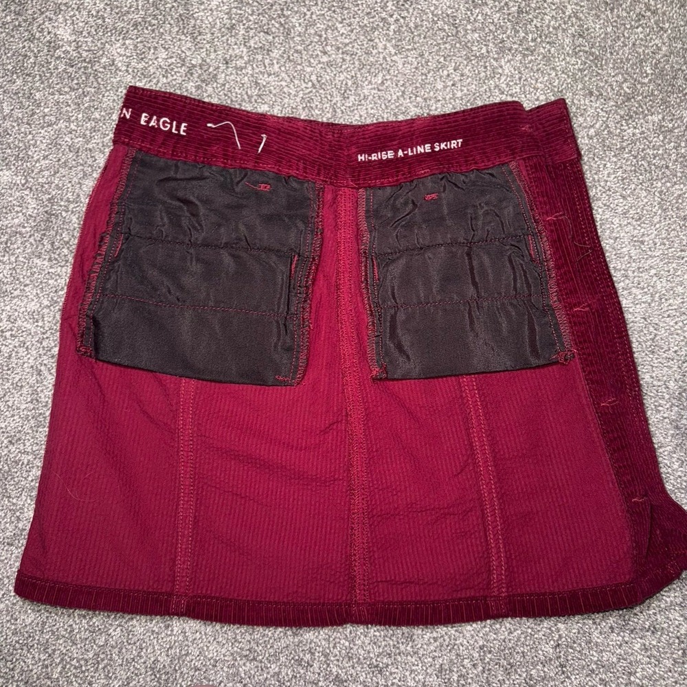 American Eagle Burgundy Red High-Rise A-Line Silhouette Corduroy Skirt Size 0 - Picture 7 of 8